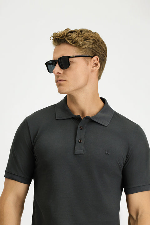 Dark Anthracite Slim Fit Narrow Cut Cotton Non-Rip Polo Shirt