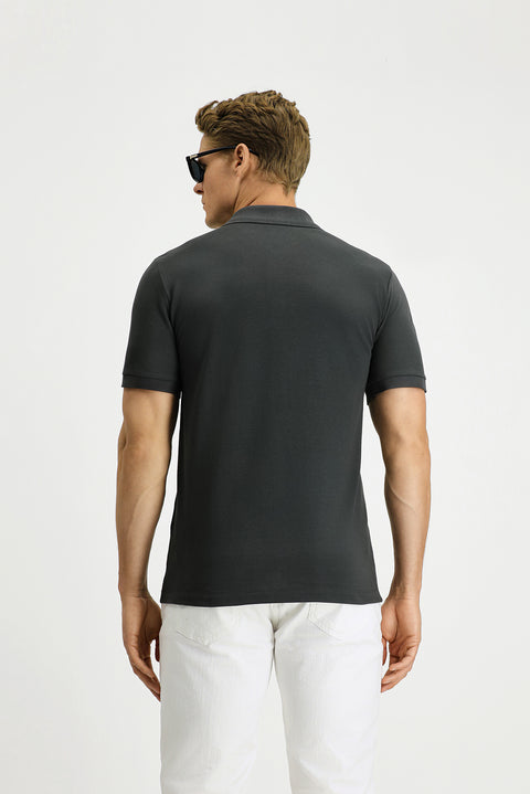 Dark Anthracite Slim Fit Narrow Cut Cotton Non-Rip Polo Shirt