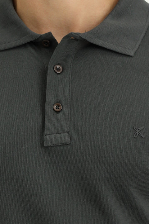 Dark Anthracite Slim Fit Narrow Cut Cotton Non-Rip Polo Shirt