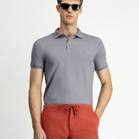 Medium Grey Slim Fit Embroidered Cotton Polo Shirt