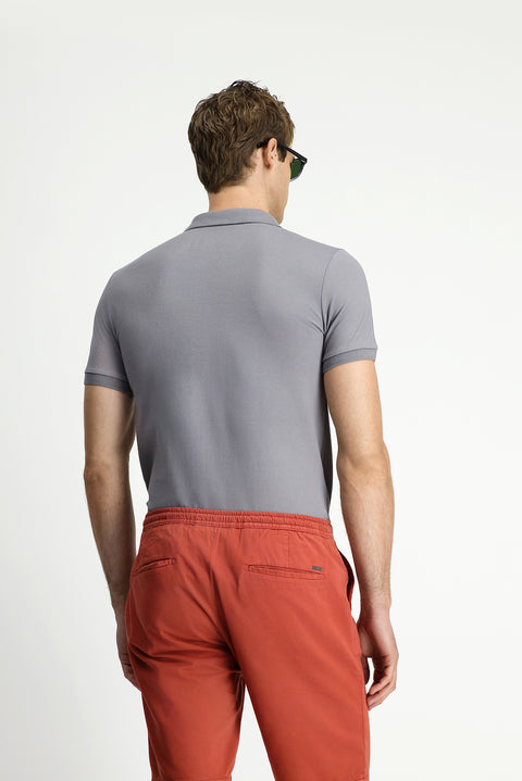 Medium Grey Slim Fit Embroidered Cotton Polo Shirt