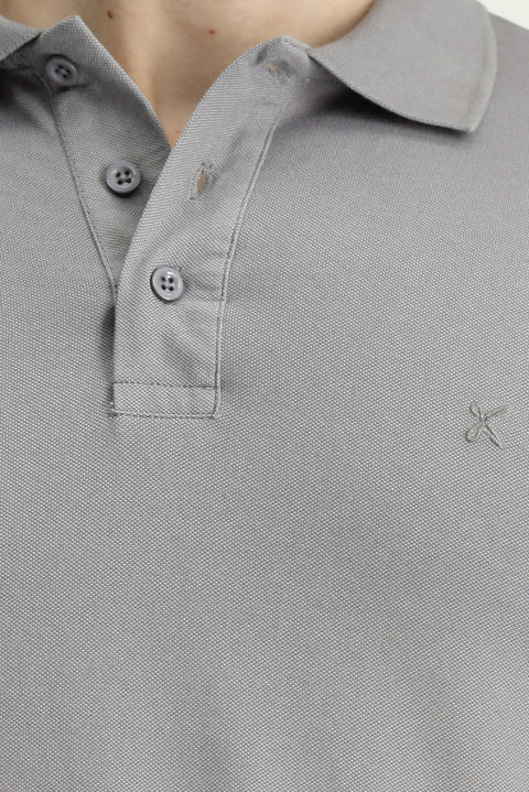 Medium Grey Slim Fit Embroidered Cotton Polo Shirt