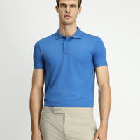 Aviator Blue Slim Fit Embroidered Cotton Polo Shirt