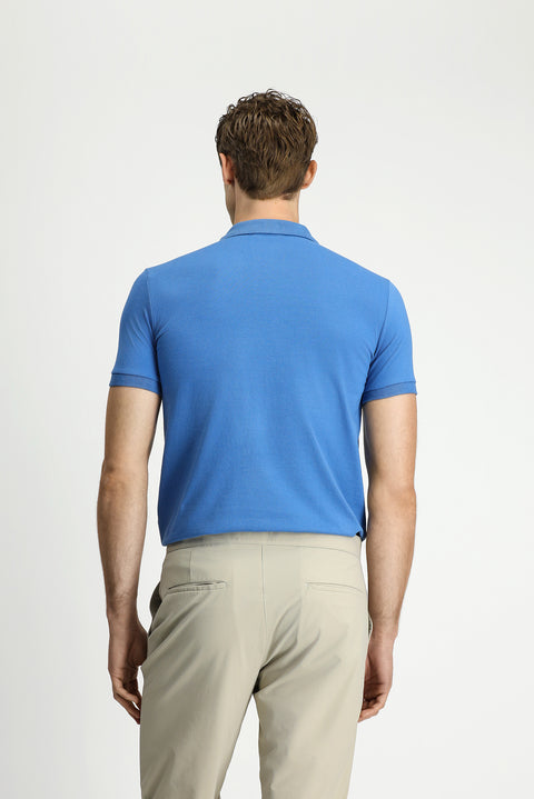 Aviator Blue Slim Fit Embroidered Cotton Polo Shirt