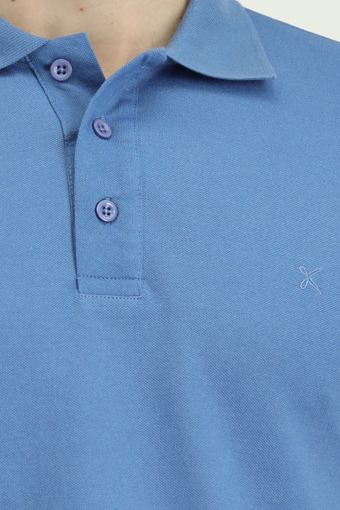 Aviator Blue Slim Fit Embroidered Cotton Polo Shirt