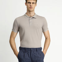 Medium Mink Slim Fit Narrow Cut Embroidered Cotton Polo Shirt