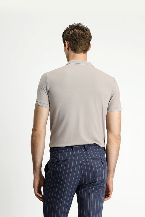 Medium Mink Slim Fit Narrow Cut Embroidered Cotton Polo Shirt