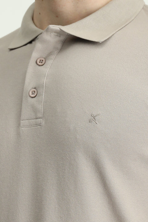 Medium Mink Slim Fit Narrow Cut Embroidered Cotton Polo Shirt