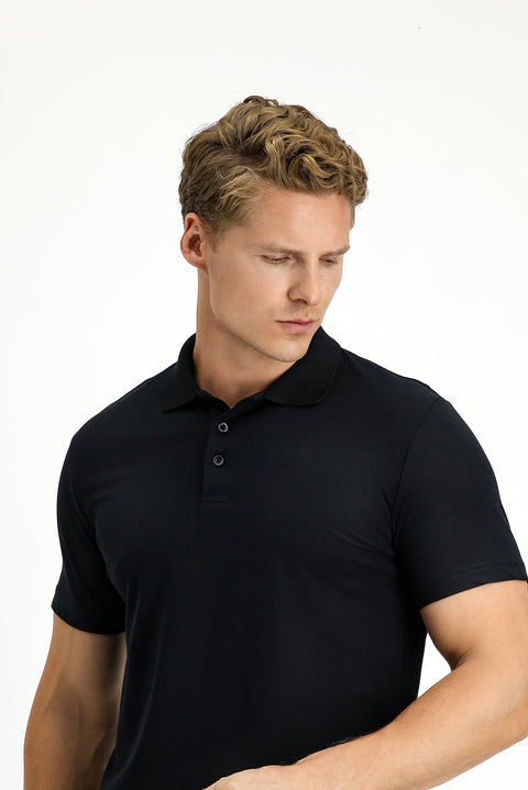 Black Slim Fit Embroidered Cotton Polo Shirt