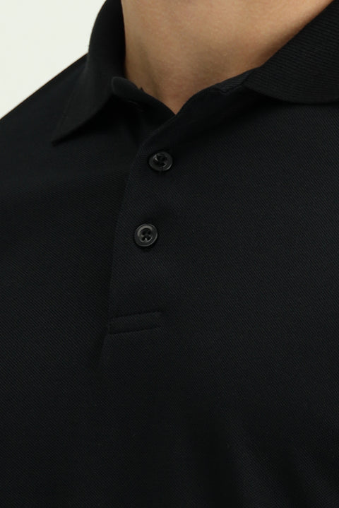 Black Slim Fit Embroidered Cotton Polo Shirt