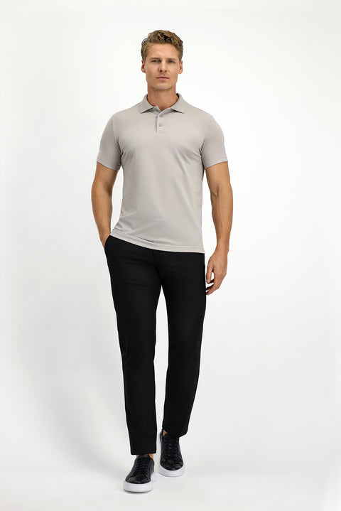Medium Grey Slim Fit Embroidered Cotton Polo Shirt