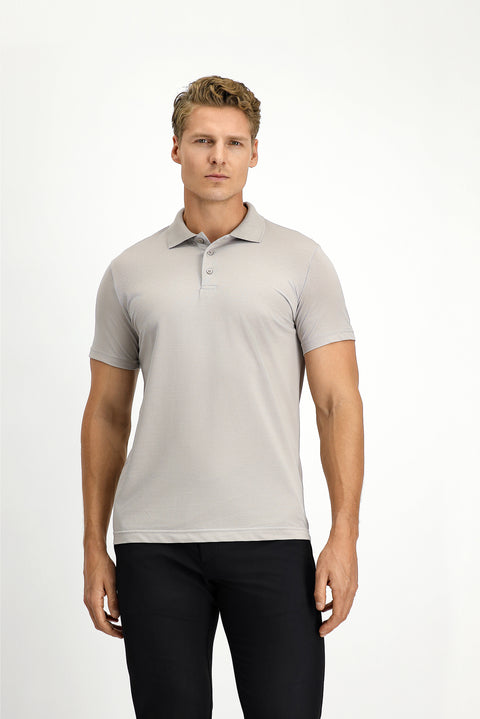 Medium Grey Slim Fit Embroidered Cotton Polo Shirt