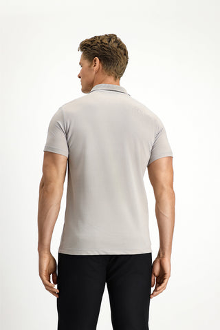  Orta Gri Slim Fit Dar Kesim Nakışlı Pamuklu Polo Yaka Tişört