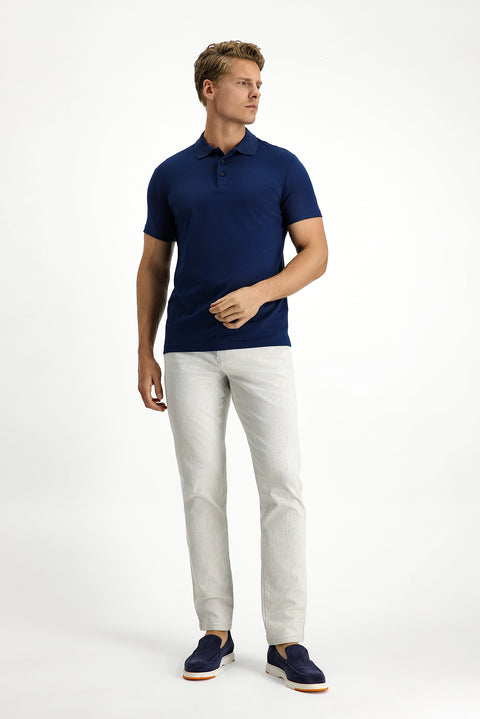 Medium Navy Slim Fit Embroidered Cotton Polo Shirt
