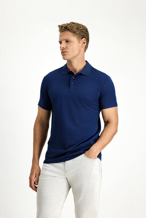 Medium Navy Slim Fit Embroidered Cotton Polo Shirt