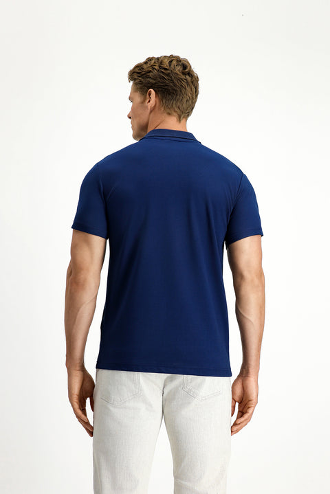 Medium Navy Slim Fit Embroidered Cotton Polo Shirt