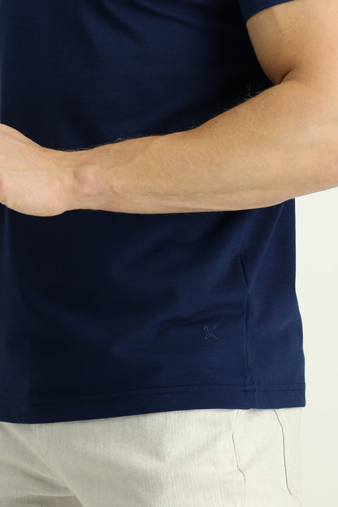 Medium Navy Slim Fit Embroidered Cotton Polo Shirt