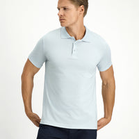 Light Blue Slim Fit Embroidered Cotton Polo Shirt