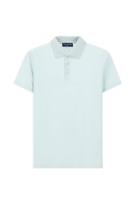 Light Blue Slim Fit Embroidered Cotton Polo Shirt