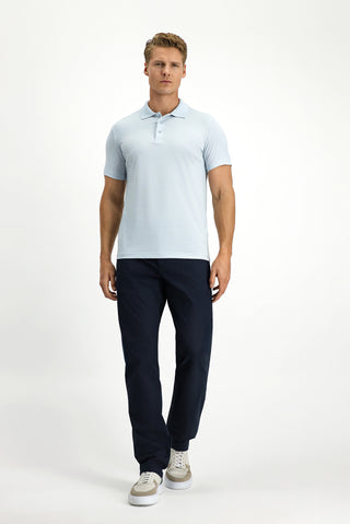  Açık Mavi Slim Fit Dar Kesim Nakışlı Pamuklu Polo Yaka Tişört