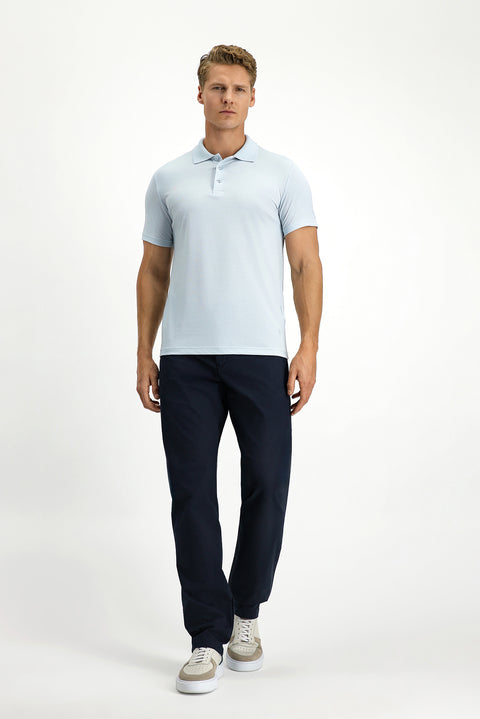 Light Blue Slim Fit Embroidered Cotton Polo Shirt
