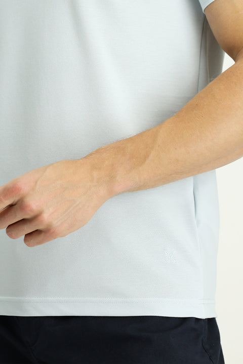 Light Blue Slim Fit Embroidered Cotton Polo Shirt