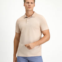 Medium Beige Slim Fit Embroidered Cotton Polo Shirt