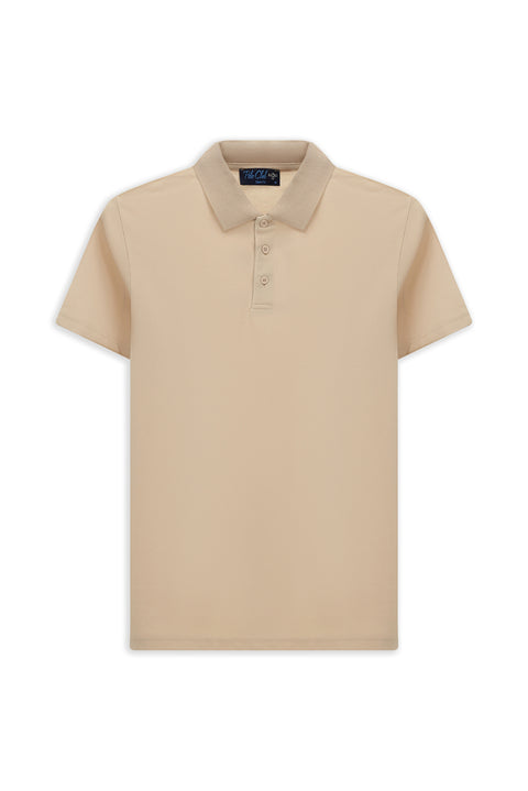 Medium Beige Slim Fit Embroidered Cotton Polo Shirt