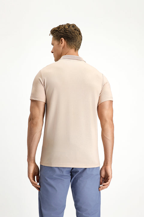 Medium Beige Slim Fit Embroidered Cotton Polo Shirt