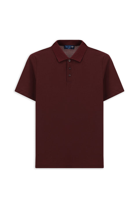 Dark Burgundy Slim Fit Embroidered Cotton Polo Shirt