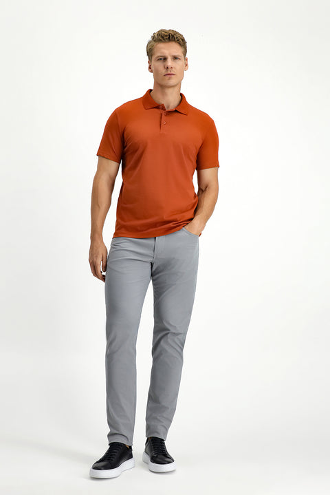 Kiremit Slim Fit Dar Kesim Nakışlı Pamuklu Polo Yaka Tişört