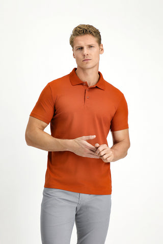  Kiremit Slim Fit Dar Kesim Nakışlı Pamuklu Polo Yaka Tişört