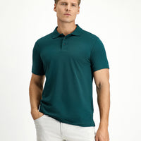 Dark Green Slim Fit Embroidered Cotton Polo Shirt