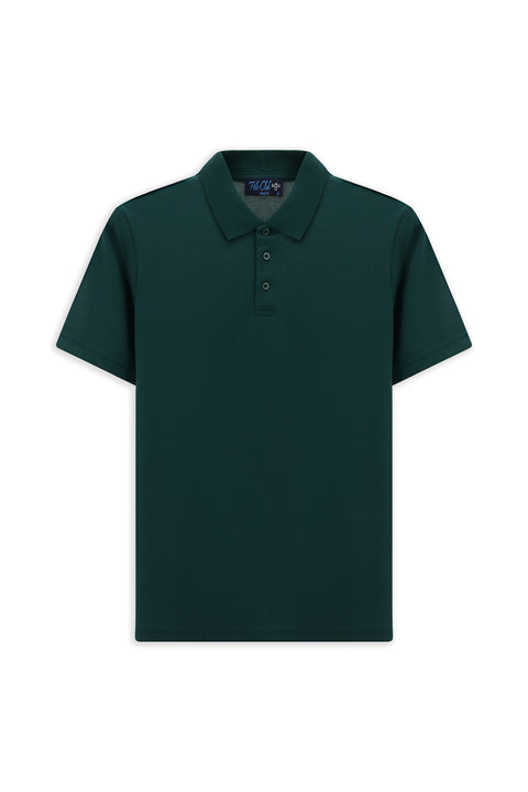 Dark Green Slim Fit Embroidered Cotton Polo Shirt