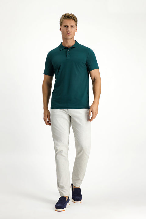 Dark Green Slim Fit Embroidered Cotton Polo Shirt