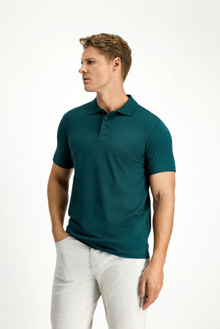  Koyu Yeşil Slim Fit Dar Kesim Nakışlı Pamuklu Polo Yaka Tişört