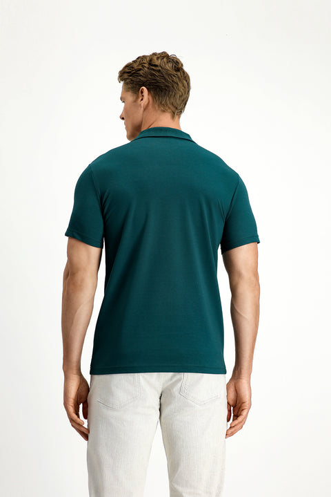 Dark Green Slim Fit Embroidered Cotton Polo Shirt