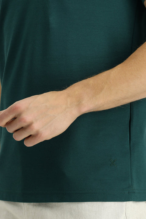 Dark Green Slim Fit Embroidered Cotton Polo Shirt