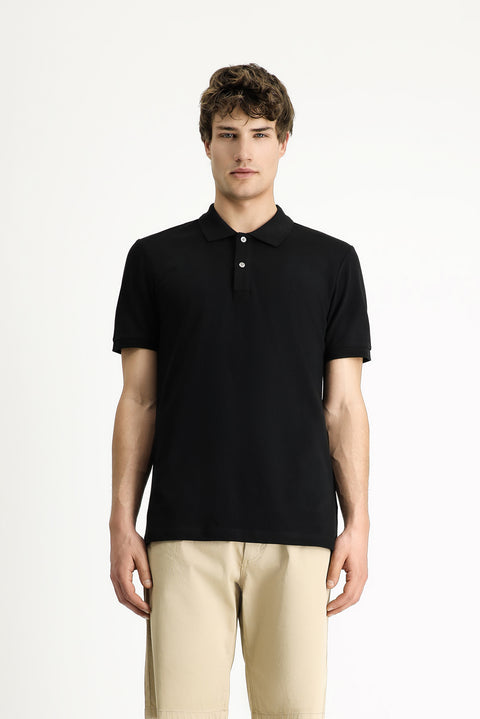Black Polo Collar Slim Fit Embroidered Cotton T-Shirt