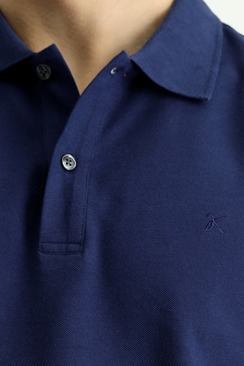 Medium Navy Polo Collar Slim Fit Embroidered Cotton T-Shirt