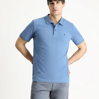Havacı Mavi Polo Yaka Slim Fit Dar Kesim Nakışlı Pamuk Tişört