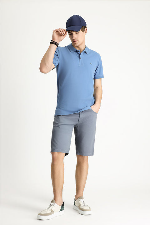 Havacı Mavi Polo Yaka Slim Fit Dar Kesim Nakışlı Pamuk Tişört