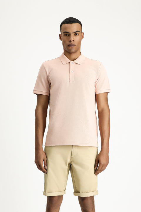 Dusty Pink Polo Collar Slim Fit Embroidered Cotton T-Shirt