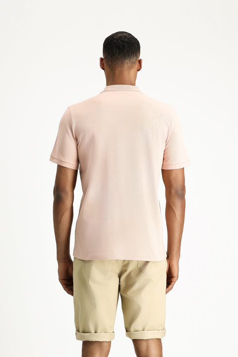 Dusty Pink Polo Collar Slim Fit Embroidered Cotton T-Shirt