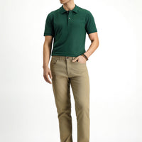 Dark Green Polo Collar Slim Fit Embroidered Cotton T-Shirt