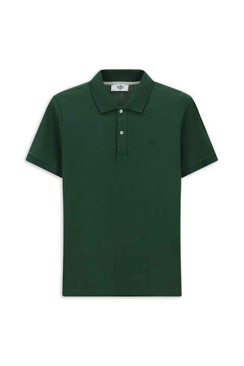 Dark Green Polo Collar Slim Fit Embroidered Cotton T-Shirt